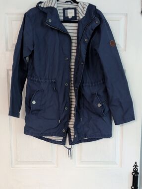 Roxy Navy Hooded Parka with Striped Lining